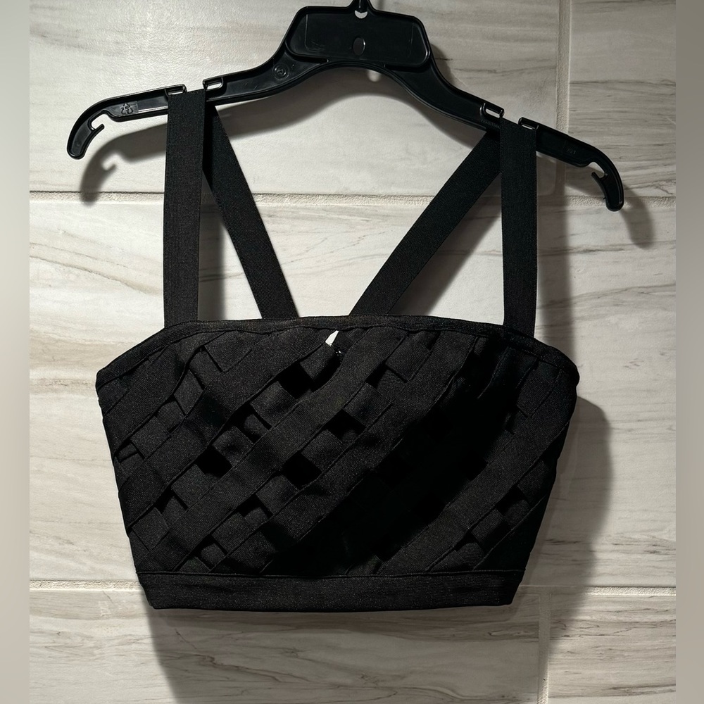 Bebe Bandage Black Crop Top Size Small - Picture 3 of 12